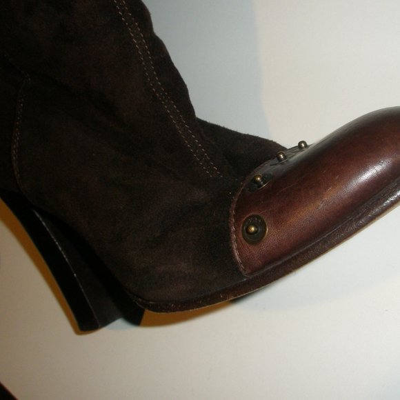 Miss Sixty 2004-05 38M Tall Brown Suede Grommet Embellished Stacked Heel Boots - Picture 4 of 14